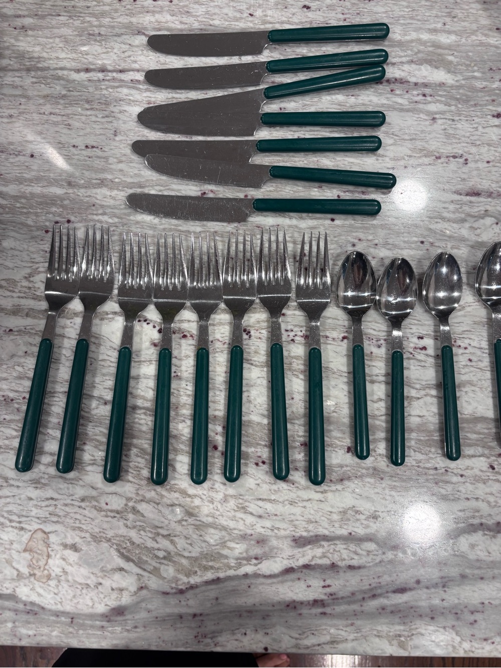 Vintage Emerald Green Stainless Steel Flatware Set - 19 Pieces